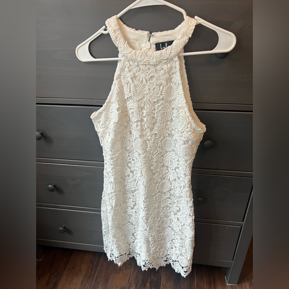 Elegant White Lace Halter Dress